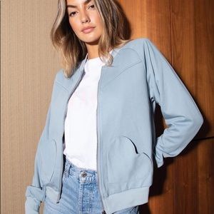 NeverFullyDressed Slate Blue Hearts Bomber Jacket